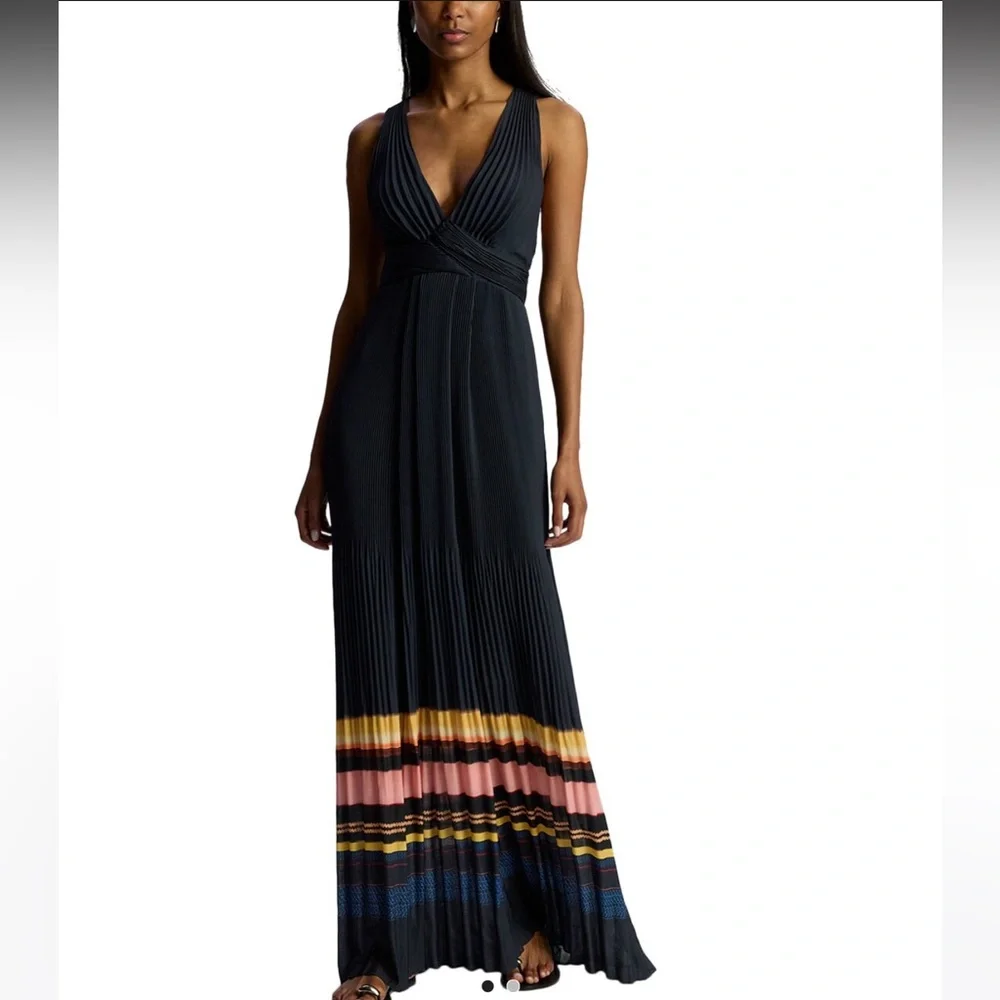 alc navy pleated dress ALC Pin Striped Pleated Dress Navy Blue Red White Sz 8 $575
